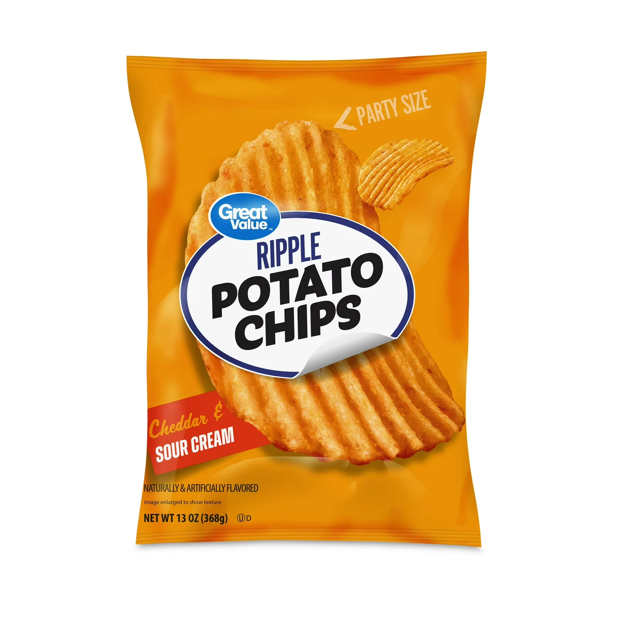 Great Value Cheddar & Sour Cream Potato Chips, Party Size 13 oz