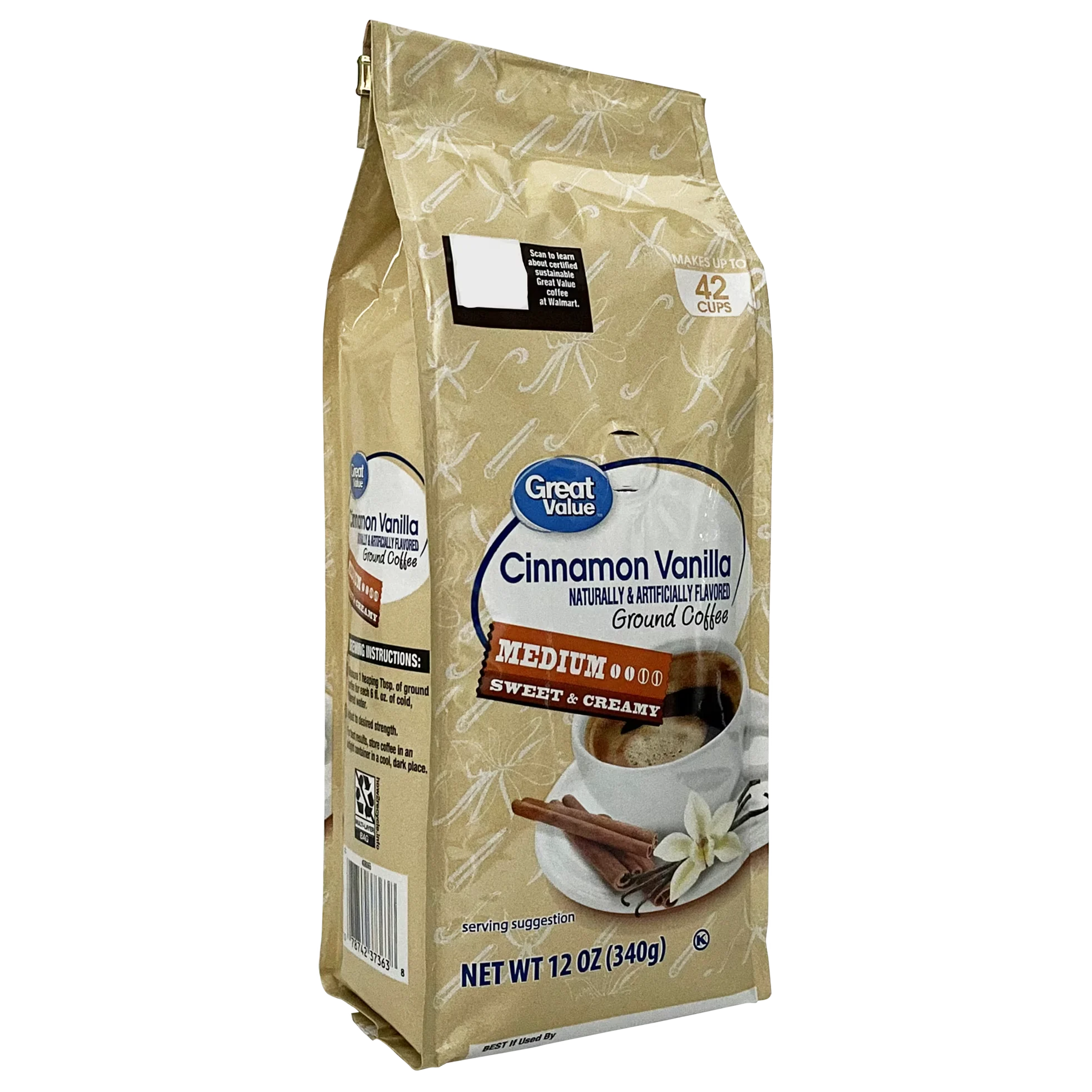 Great Value Cinnamon Vanilla Flavored Ground Coffee, 12 oz