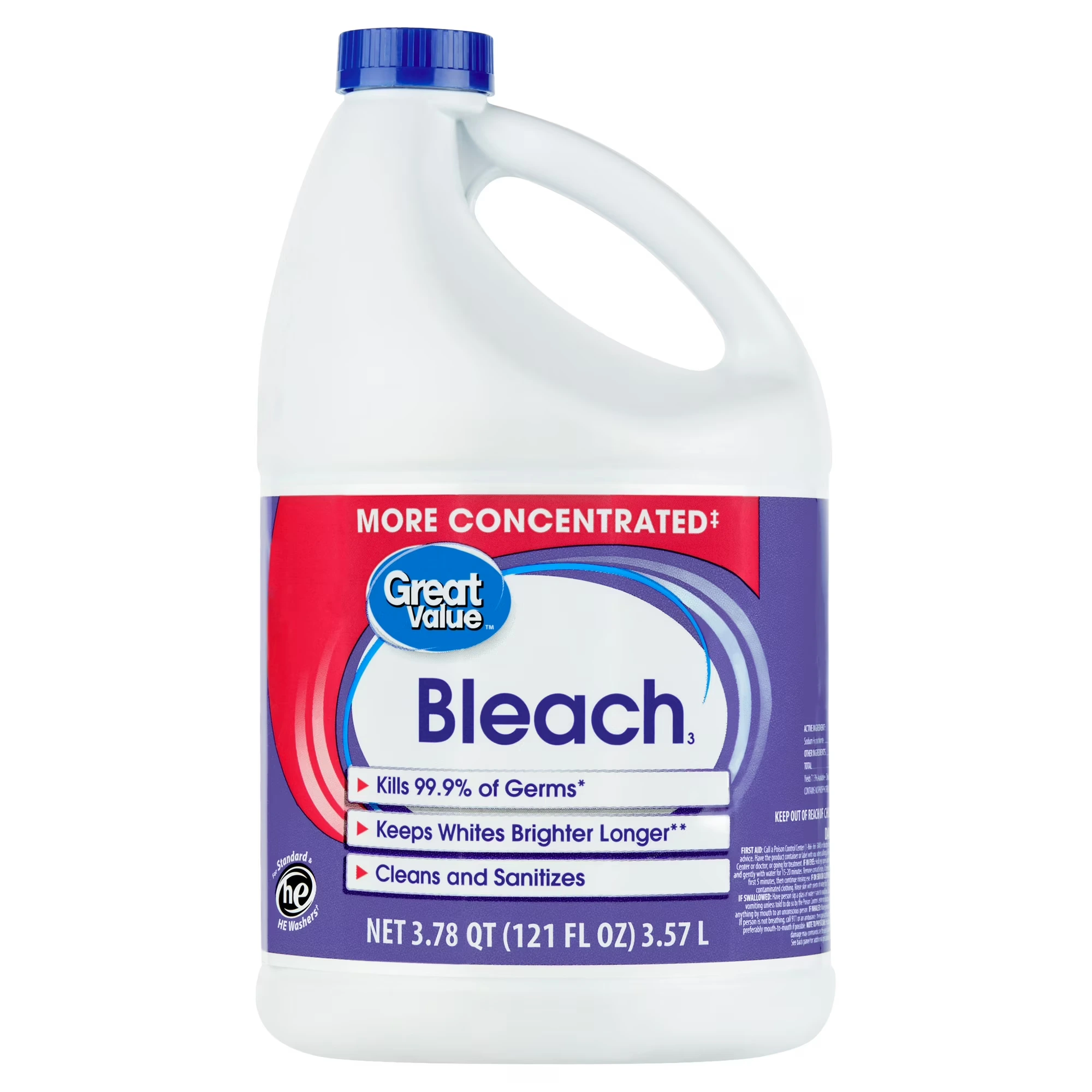 Great Value Concentrated Liquid Bleach, 121 fl oz Bottle