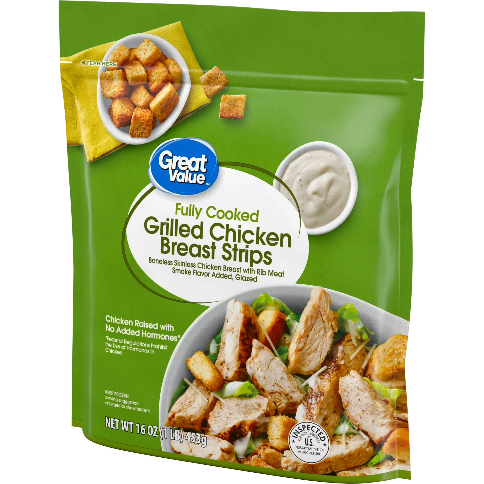 Great Value Fully Cooked Grilled Boneless Skinless Chicken Breast Strips, 16 oz Frozen