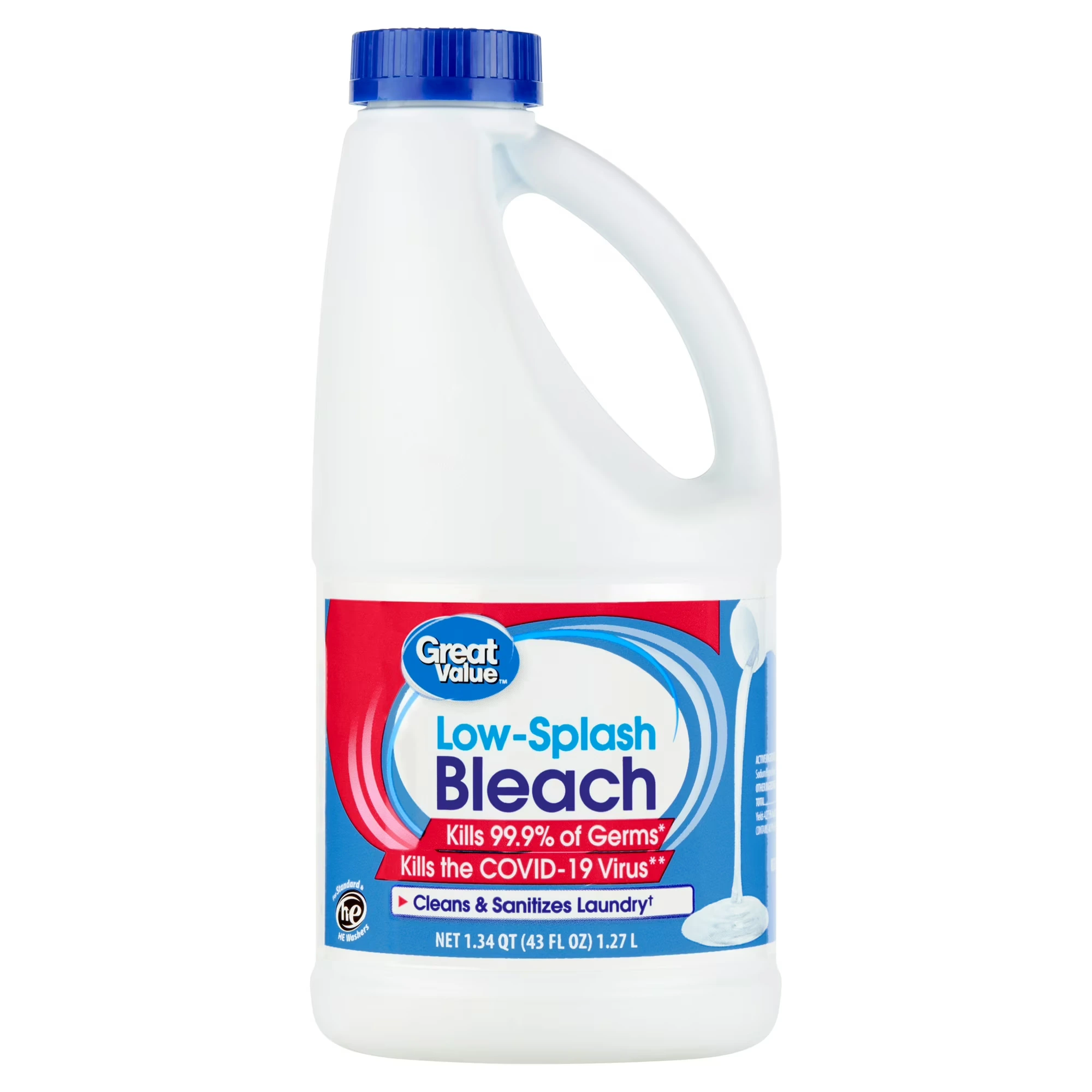 Great Value Low Splash Bleach, 43 fl oz