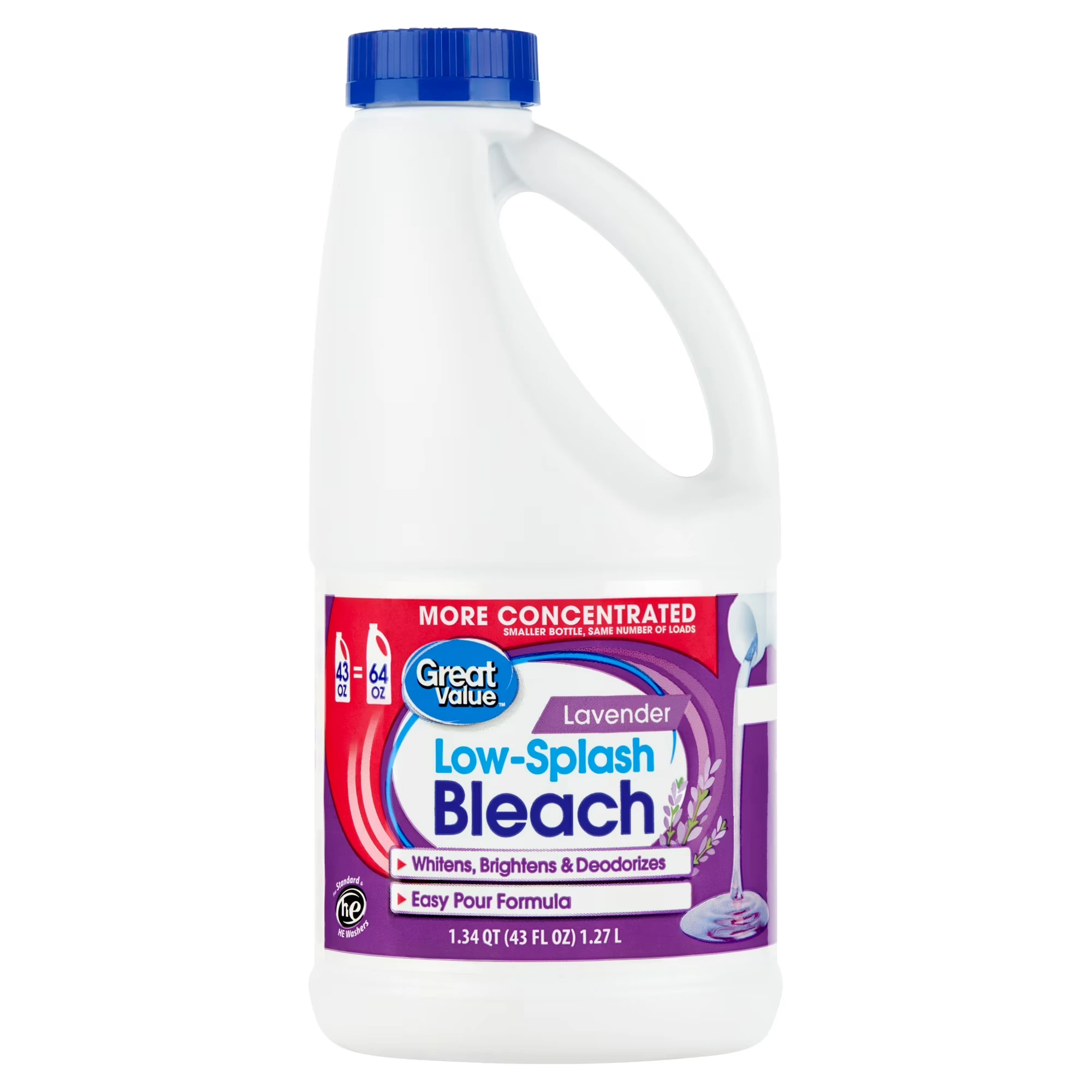 Great Value Low Splash Bleach, Lavender Scent, 43 fl oz