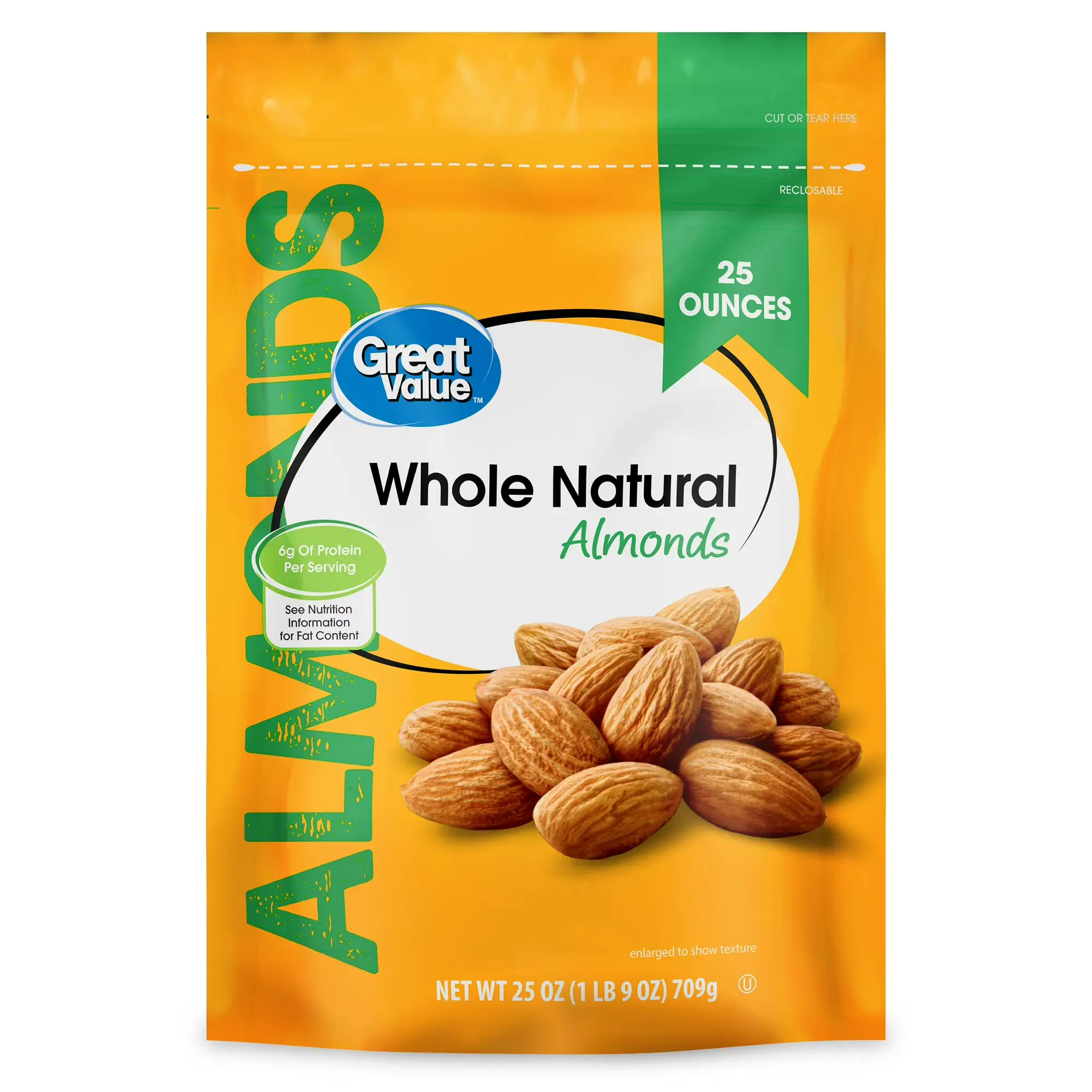 Great Value Natural Whole Almonds, 25 oz